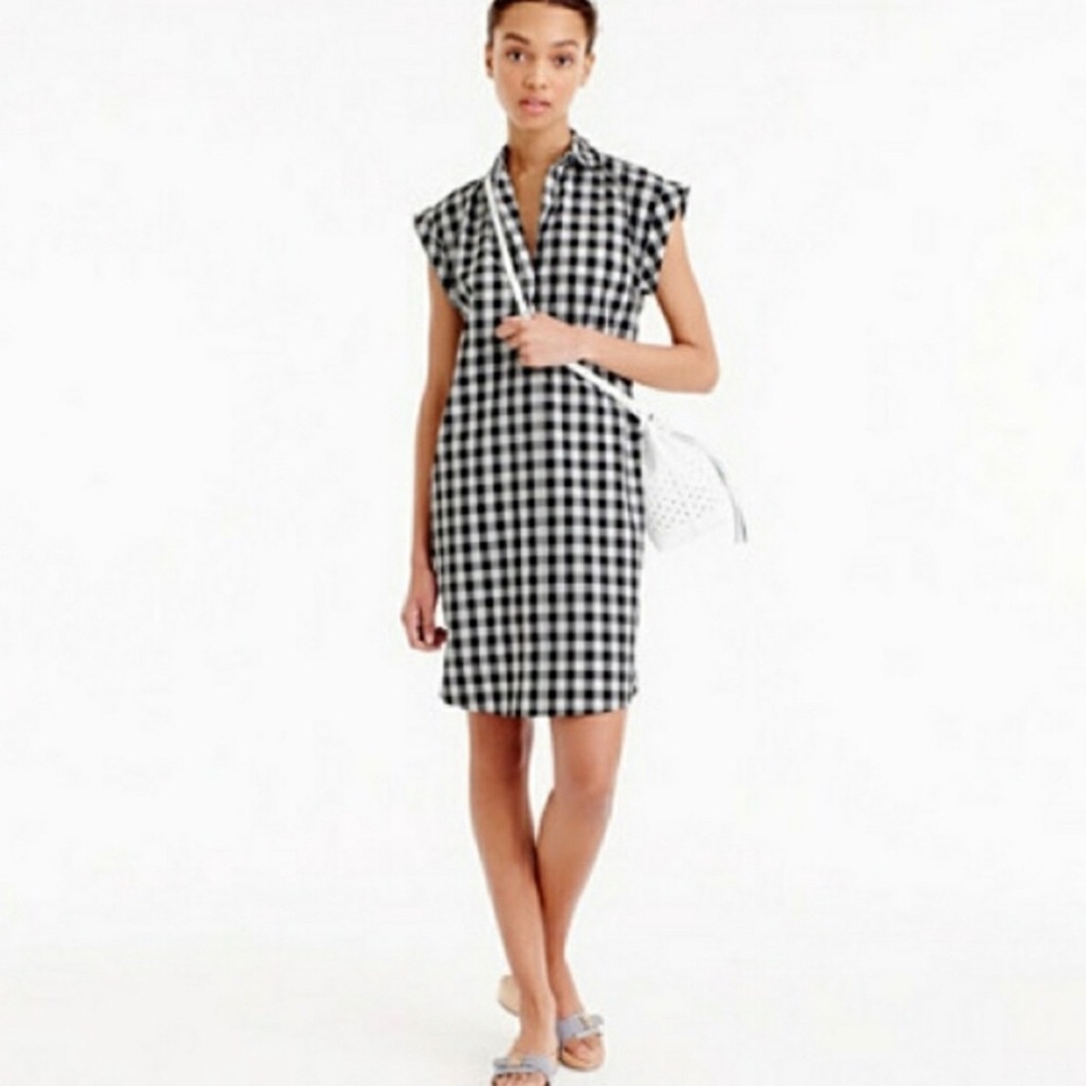 J. Crew Black & White Gingham Shirt Dress